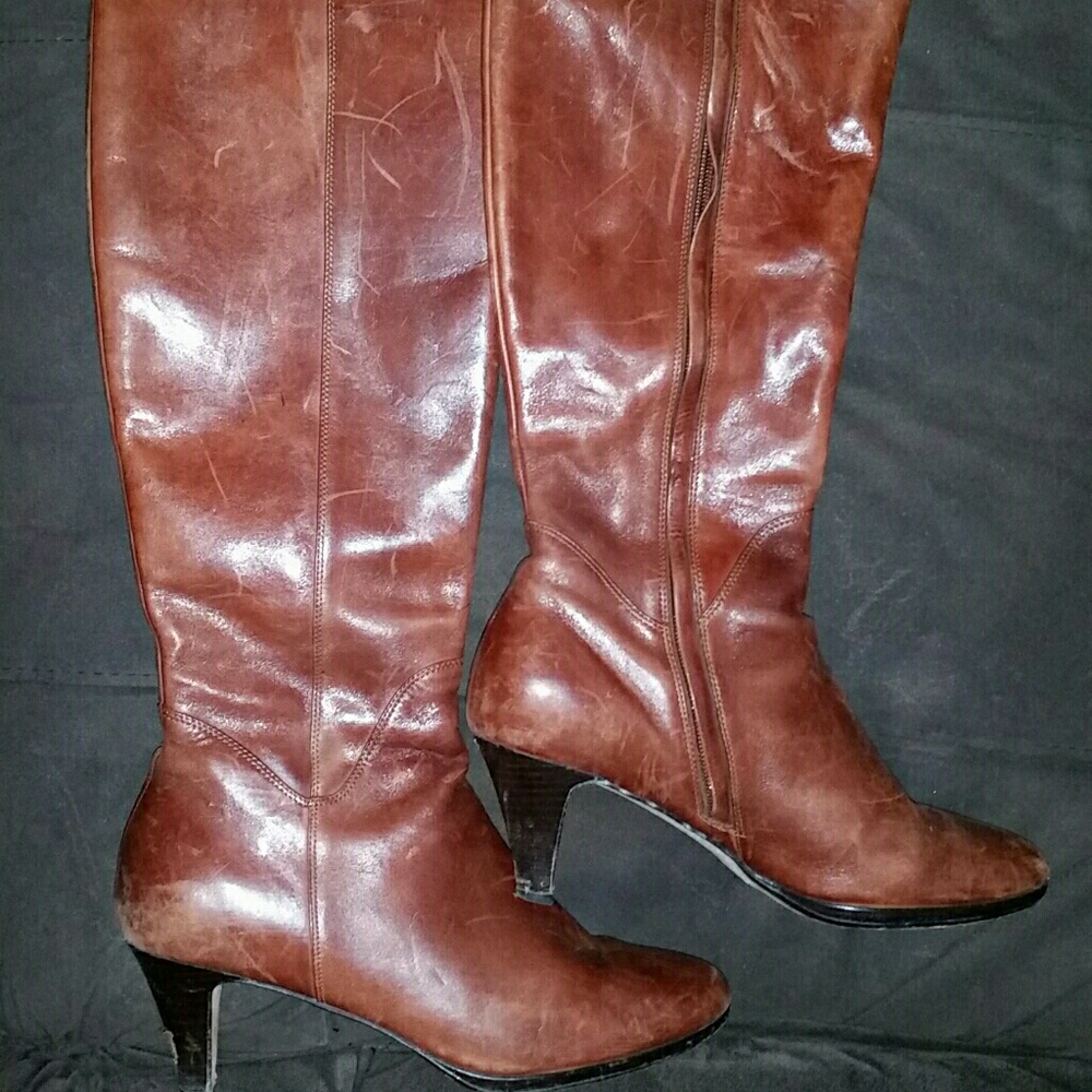 Cole Haan Nike Air Cognac Knee Kitten Heel Boots